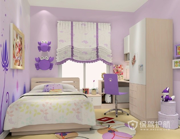 韩式紫色主题儿童房装修效果图