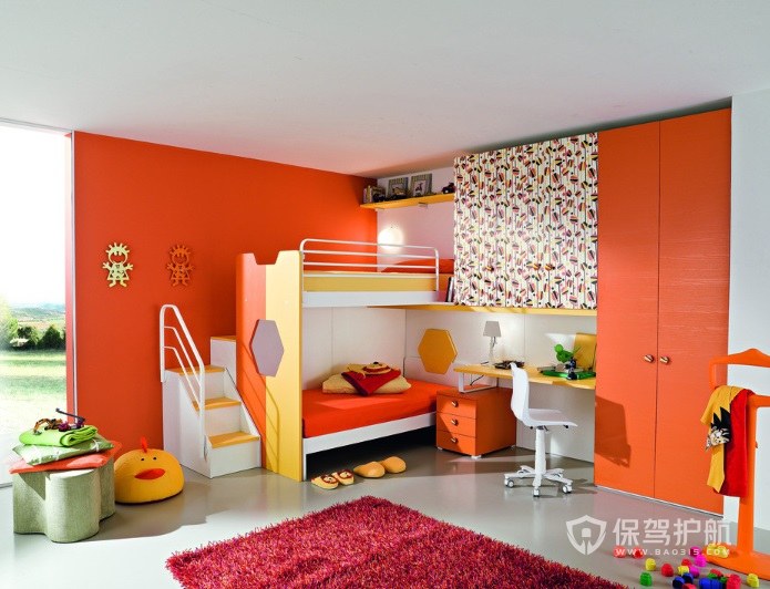 大户型橘色主题儿童房装修效果图