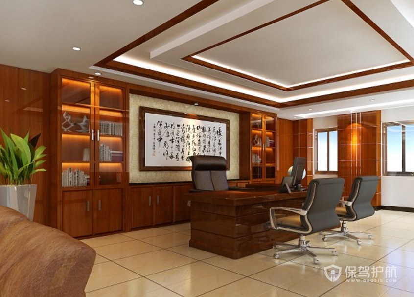 红木新中式领导办公室装修效果图