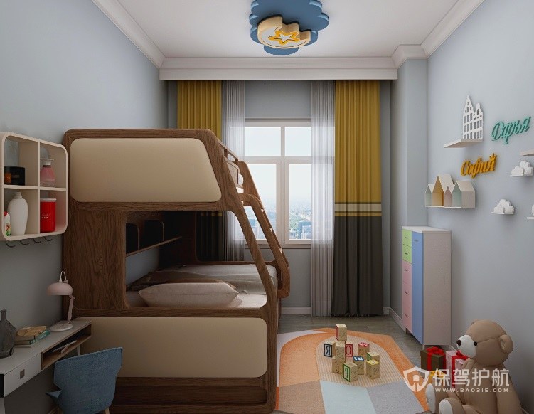 儿童房防磕碰软包床装修效果图