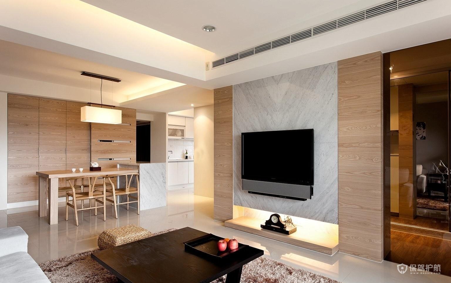 日式风格三居室客厅电视墙装修效果图