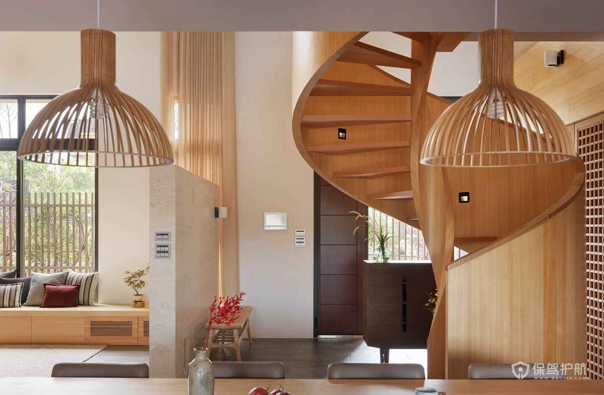 日式别墅特色玄关楼梯装修效果图