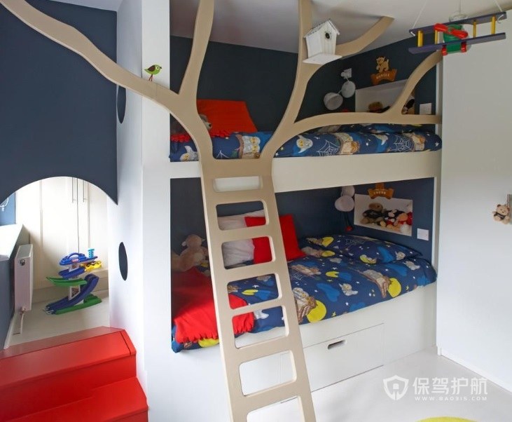儿童房定制实木高低床装修效果图