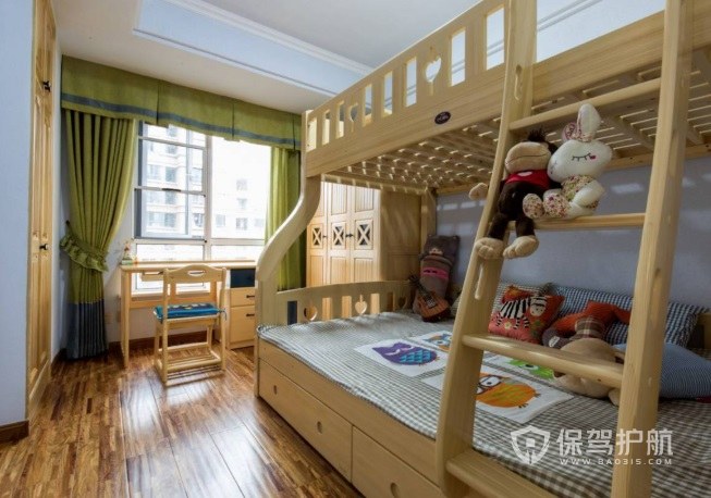 120平中式儿童房高低床装修效果图