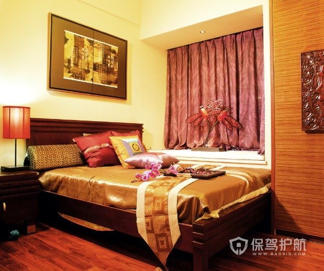 中式古典风卧室飘窗装修效果图