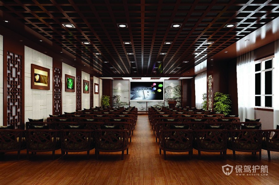 中式古典风公司会议大厅装修效果图