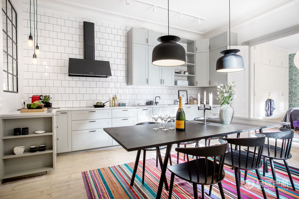 130平北欧风格三居室厨房餐厅装修效果图