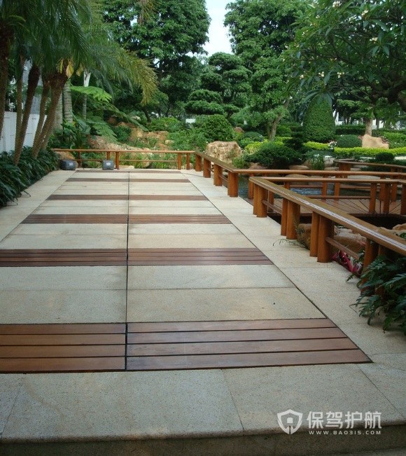 庭院花园石砖混搭木地板装修效果图