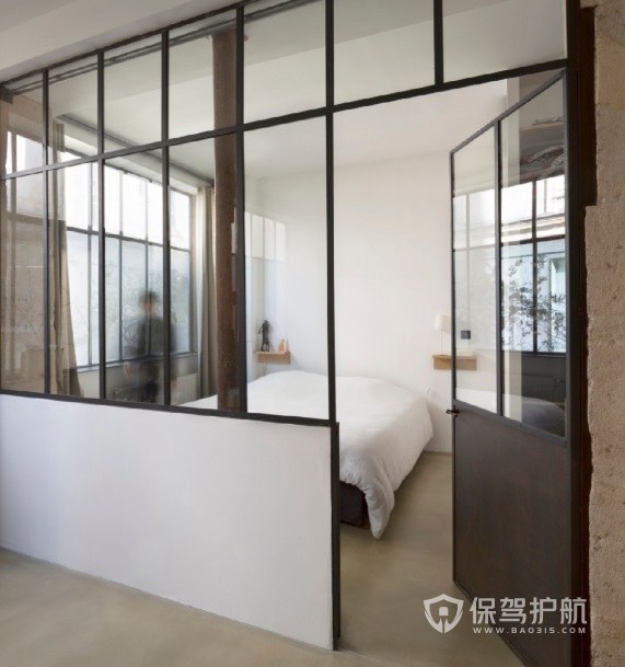 中式简约风卧室玻璃门装修效果图