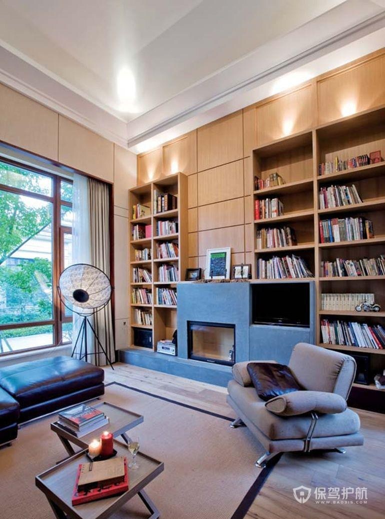 现代风格三居室客厅书柜装修效果图