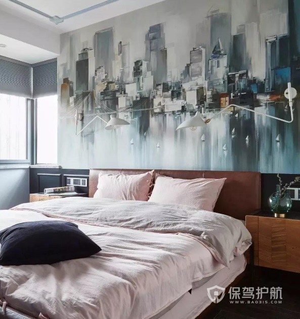 中国风主卧背景墙墙绘装修效果图