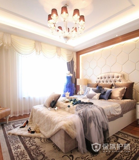 新中式风格卧室印花地毯装饰效果图