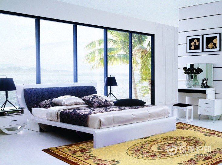 现代风格大卧室印花地毯装饰效果图