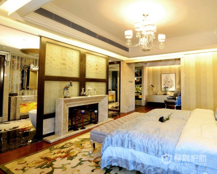 中式大卧室印花地毯装饰效果图