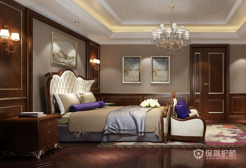 古典美式风格卧室混纺地毯装饰效果图