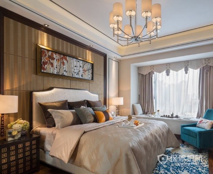 新中式风格卧室化纤地毯装饰效果图