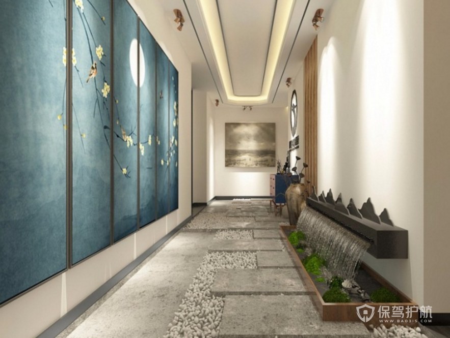 中式禅意办公门厅走廊装修效果图