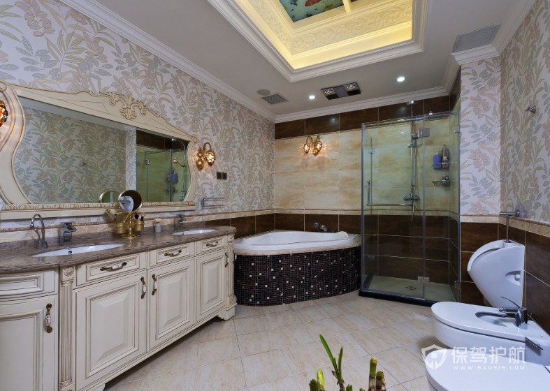 别墅欧式卫生间淋浴房安装效果图