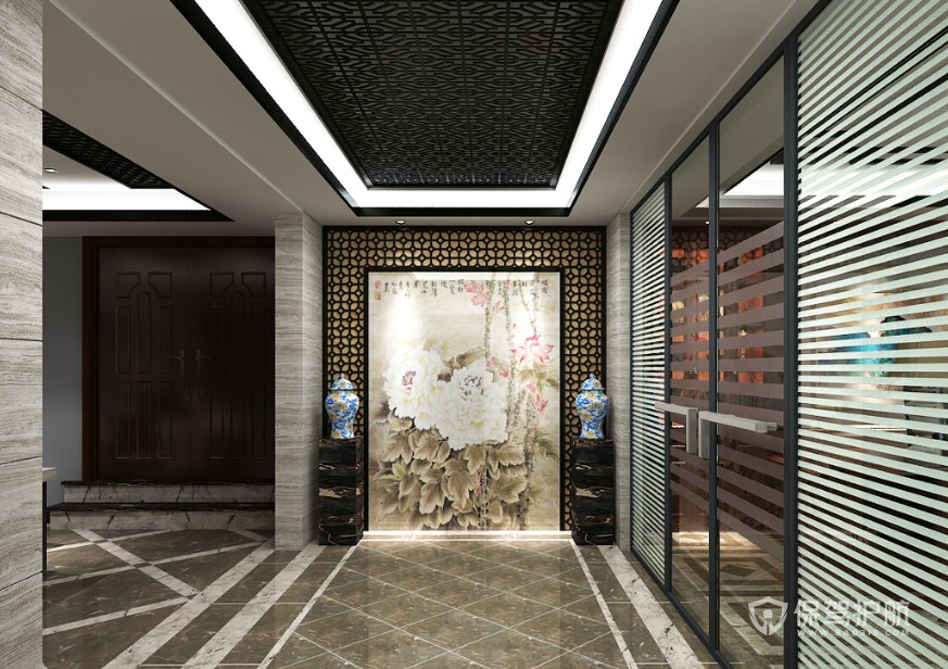 新中式古典风办公门厅装修效果图