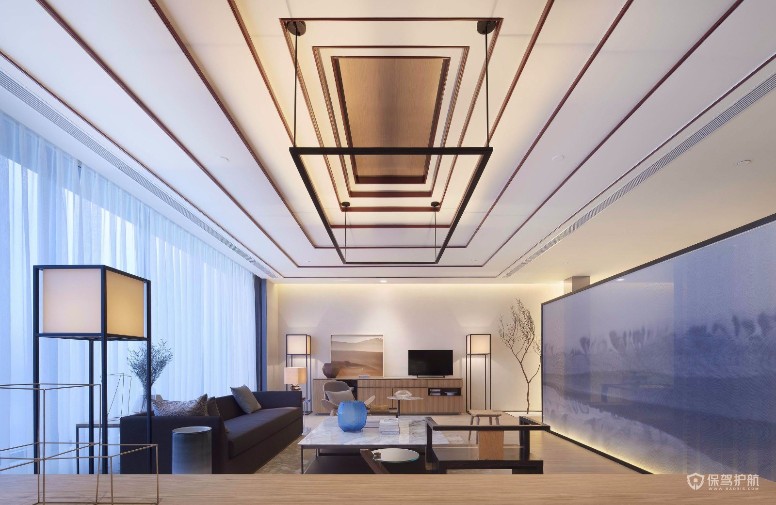200平大户型新中式客厅装修效果图