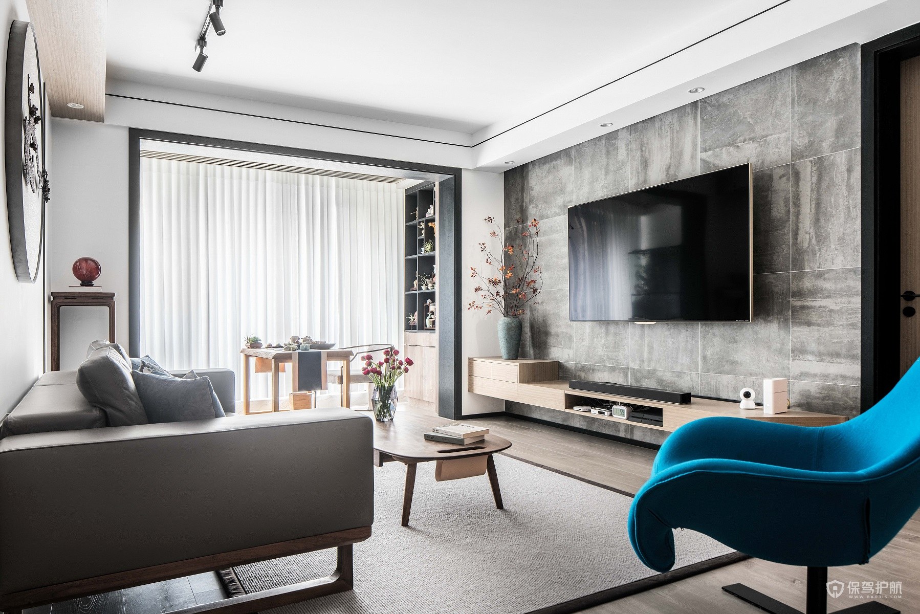 130平新中式三居室客廳電視背景墻裝…