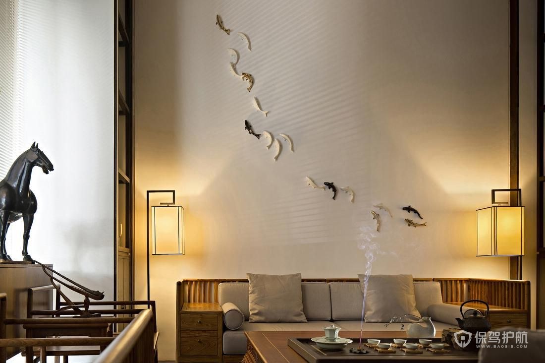 新中式别墅客厅沙发背景墙装修效果图