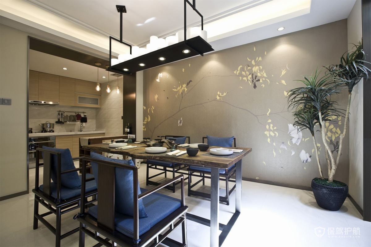 新中式三居室餐厅背景墙装修效果图