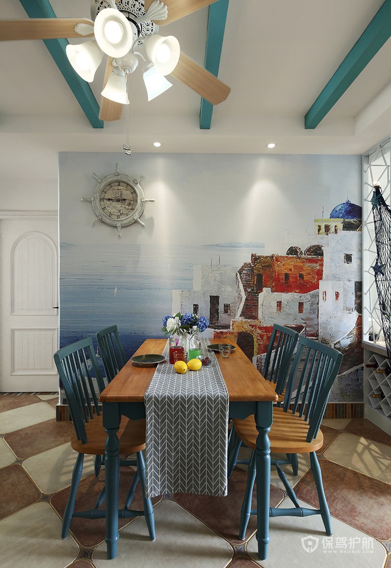 地中海风三居室餐厅壁画装修效果图