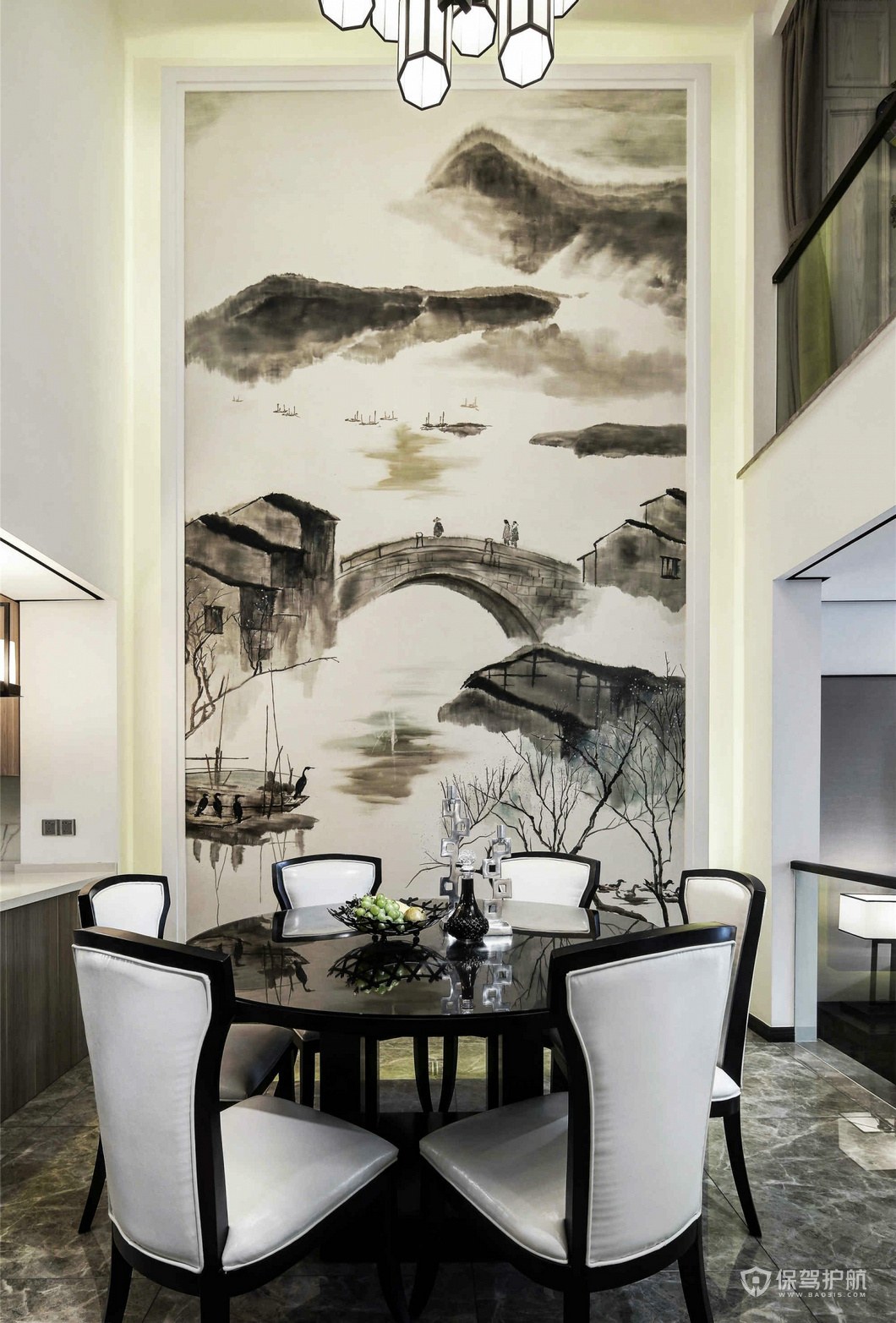 中式复式餐厅背景墙装修效果图