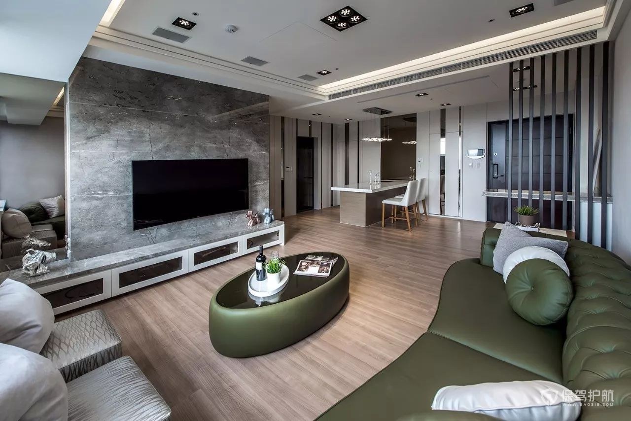 现代风格三居室客厅绿色沙发装修效果图