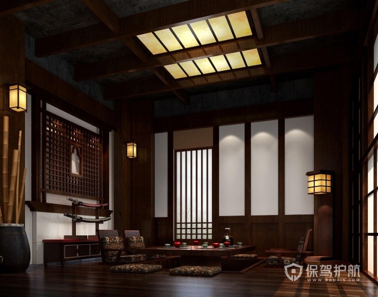 日式古典风茶室吊顶装修效果图