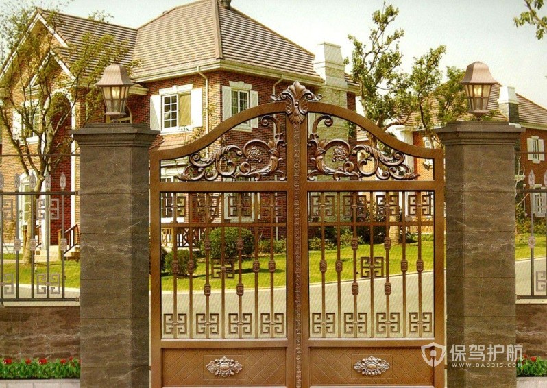欧式别墅庭院复古铁门装修效果图