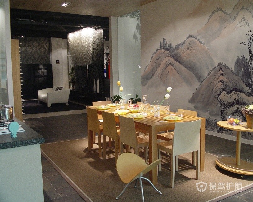 简约中式餐厅水墨画装修效果图
