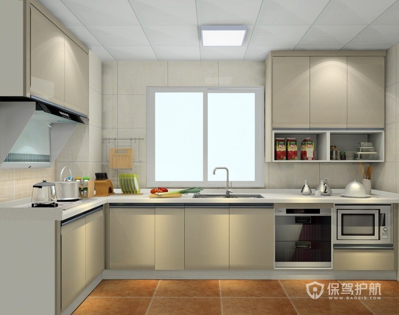 中式简约风L型大厨房装修效果图