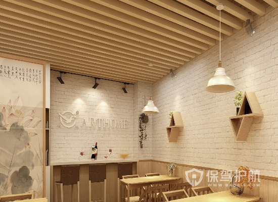 40平日式风格奶茶店吊顶装修实景图