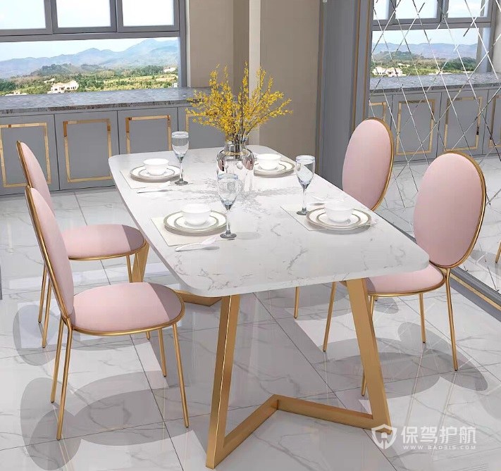北欧风格餐厅粉红色椅子装修效果图