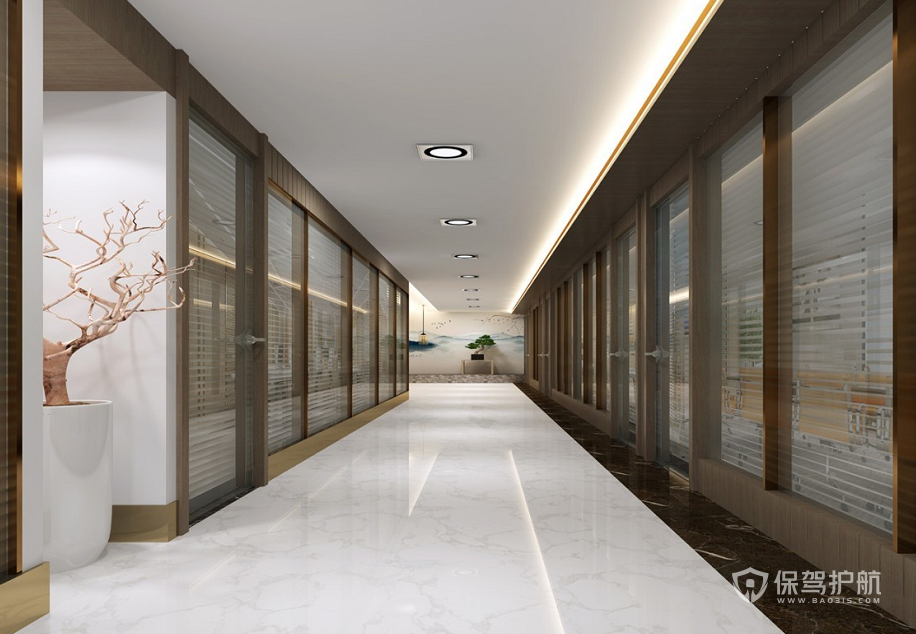 新中式风办公室走廊装修效果图