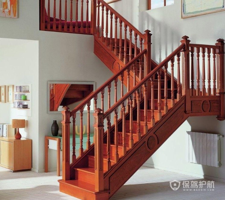 中式风格复式L型实木楼梯装修效果图