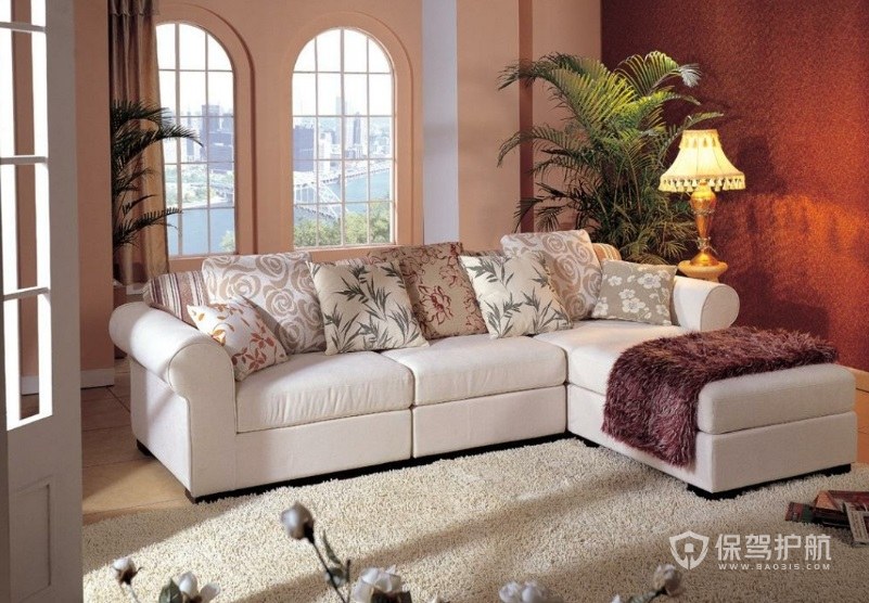 美式小客厅L字型沙发装修效果图