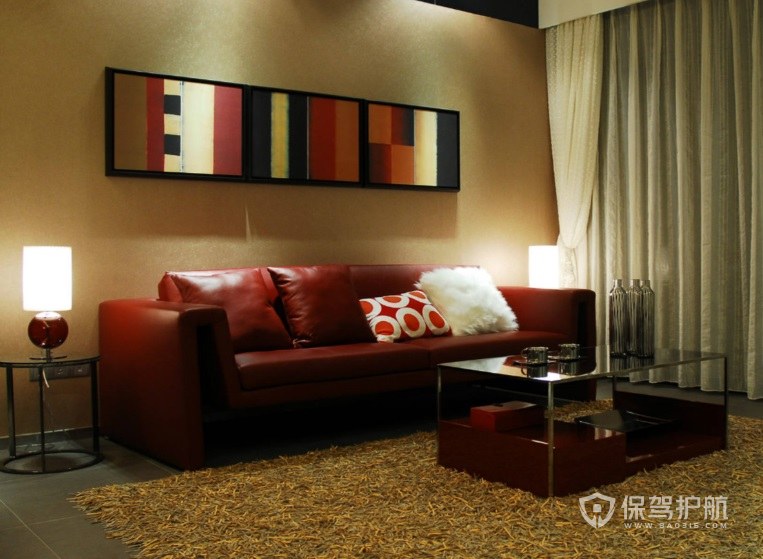 现代风客厅红色皮沙发装修效果图