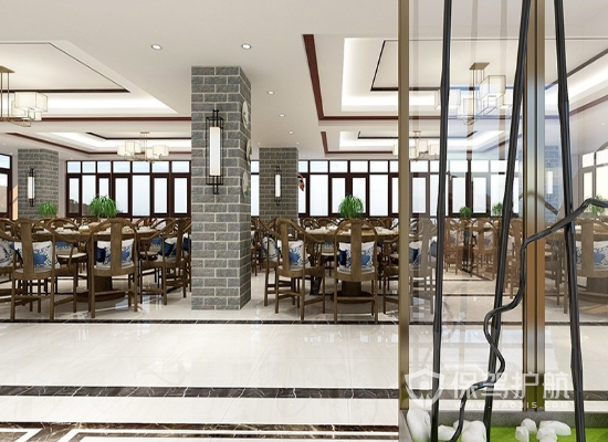 124平新中式风格湘菜馆室内装修效果图