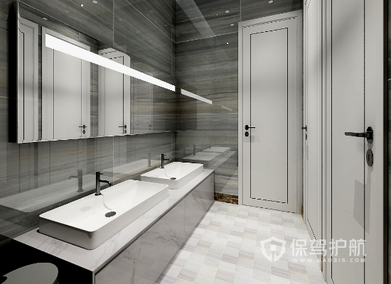 124平新中式风格湘菜馆厕所装修效果图