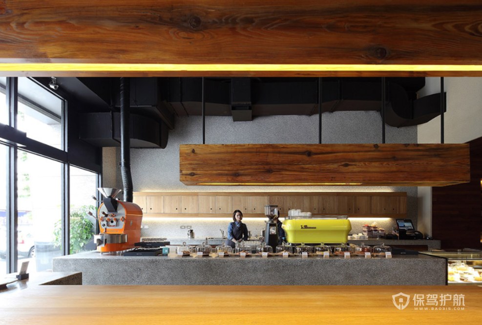 工业原木风咖啡厅收银台装修效果图