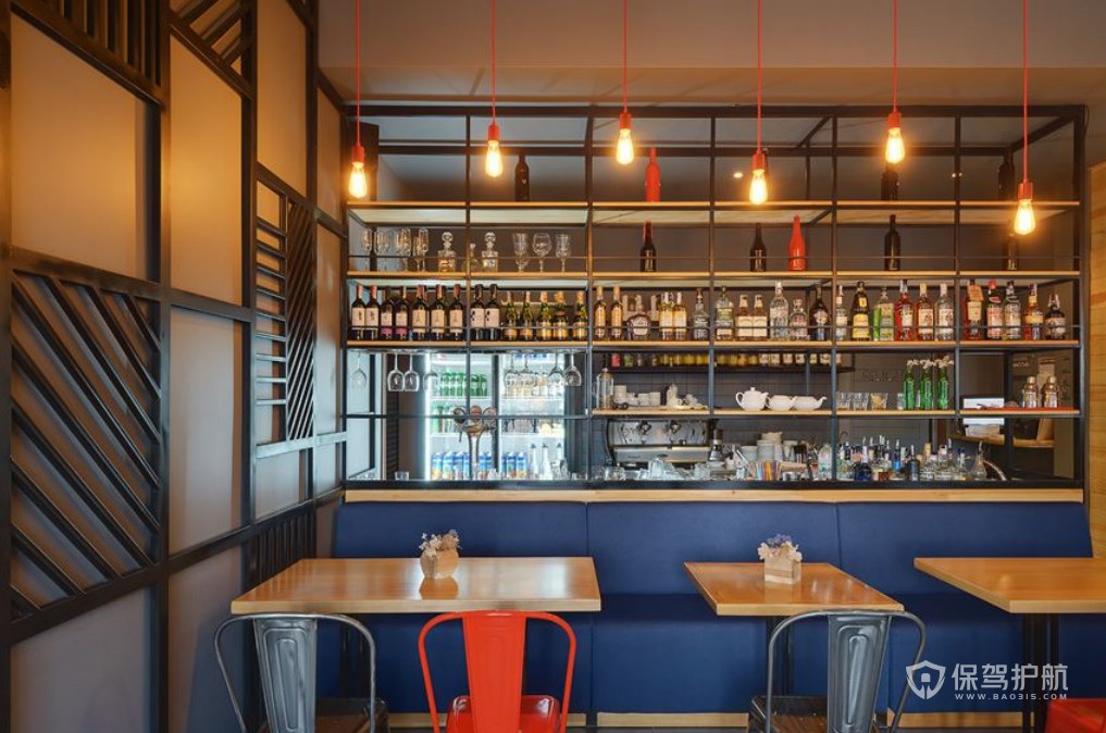 北欧原木风格咖啡店收银台装修效果图