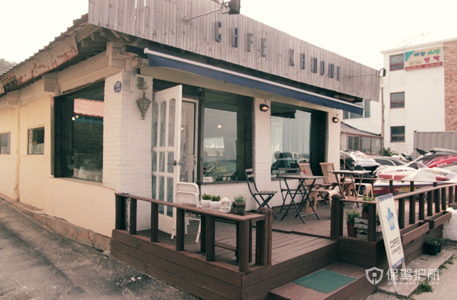 韩式复古风咖啡馆门面装修效果图