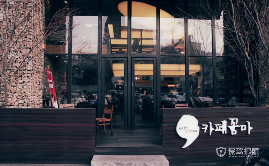 韩式复古风餐饮店门口装修效果图