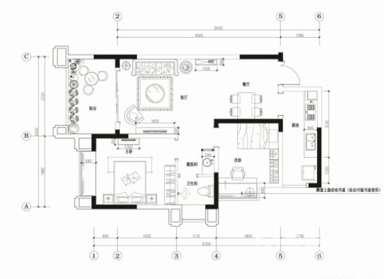 98平两室两厅一卫户型图98平简欧两室两厅装饰案例