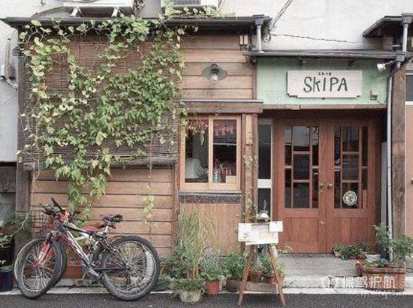日式复古风咖啡馆门头装修效果图