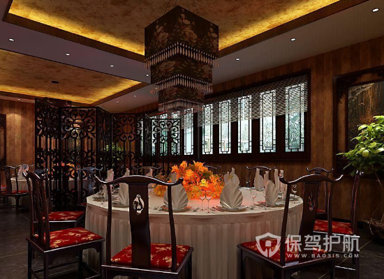中式饭店深色系大厅装修效果图