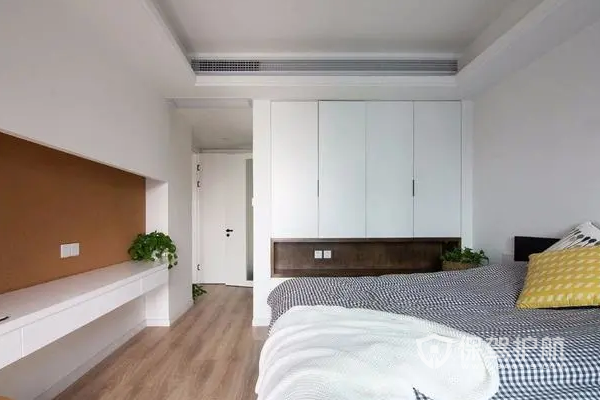 现代房屋装修风格效果图--卧室客厅整体原木质的木地板,简约舒适的